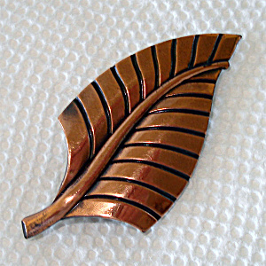 Mid Century Modernist Copper Leaf Brooch Pin