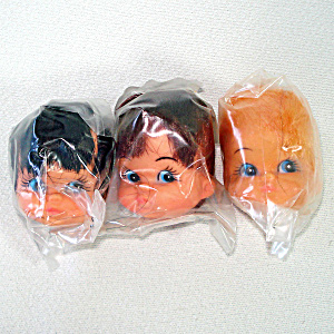 Set 3 Pixie Style Vinyl Doll Heads For Crafts, Dollmaking