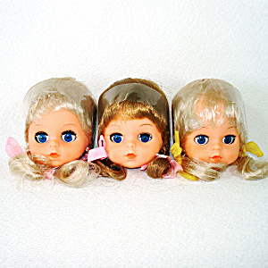 3 Blonde Hair 1960s Vinyl Craft Doll Heads