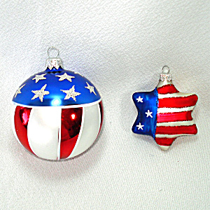 Patriotic Stars Stripes Glass Christmas Ornaments
