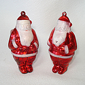 Shiny Brite Pair Plastic Santa Christmas Ornaments