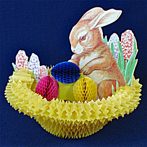 Beistle 1920s Tissue Honeycomb Easter Bunny Basket Centerpiece