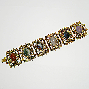 Agate Gemstone Wide Panel Bracelet