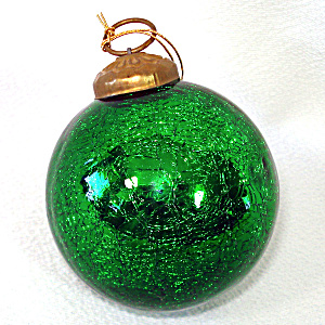 Green Crackle Glass Kugel Christmas Ornament