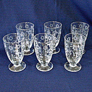 6 Libbey Rock Sharpe Optic Flower Cutting Footed Tumblers