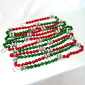 Glass Christmas Bead Garland Red Green Silver 13 Feet