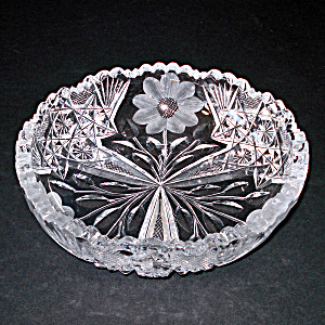 American Brilliant Cut Glass Low Bowl Flowers Etch
