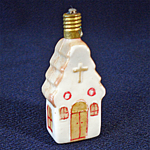 Church With Cross Figural Milk Glass Christmas Light Bulb Works