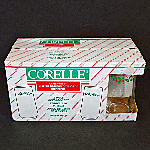 Box 8 Corelle Winter Holly Glass Tumblers