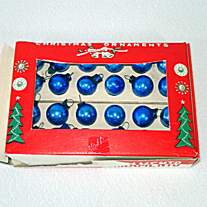 Box 24 Mini Feather Tree Cobalt Blue Glass Christmas Ornaments