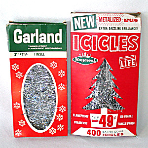 Box 1950s Christmas Tinsel Icicles And Silver Tinsel Garland