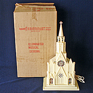 Paramount Raylite 1950s Musical Lighted Christmas Church In Box