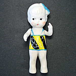 Bisque Girl In Swimsuit 1930s Japan Doll Strung Arms