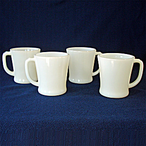 Fire King D Handled Coffee Mugs Ivory White Set Of 4