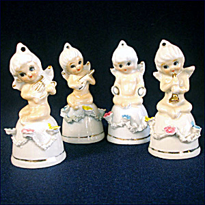Porcelain Cherub Bell Figurines, Set Of 4
