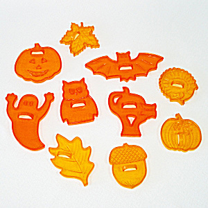 10 Halloween Cookie Cutters Transparent Orange Plastic Plus Bonus