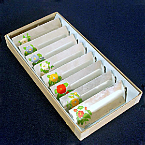 Box 1940s Painted Flowers Mirrored Glass Place Cards