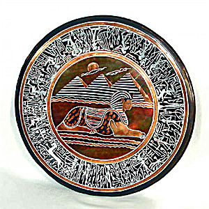 Large Mixed Metals Inlaid Egyptian Sphinx Charger