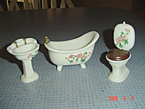 3 Pc White Bathroom Set Resin Doll House Furniture