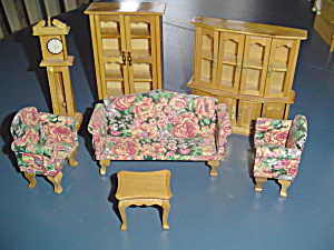 7 Pc. Living Room Set Wood Doll House Furniture