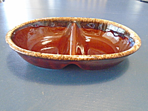 Hull Pottery Brown Drip Divided Serving Bowl