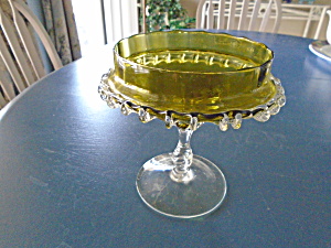 Vintage Antique Green Double Crimped Clear Ruffle Compote