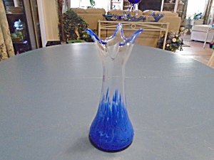 Iris Bright Blue And Clear 3 Petal Top Vase From Czech Rep. Signed