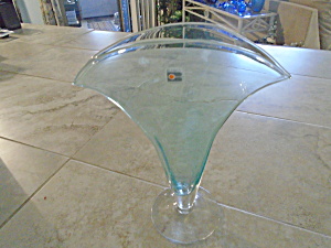 Blenko Handmade Art Glass Fan Vase #872 Signed Antique Green