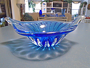 Ussr Clear/cobalt Wing Bowl Hand Blown 24% Lead Crystal