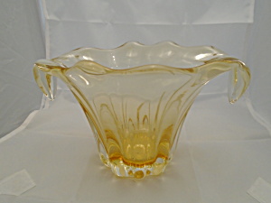 Art Glass Mid Century Clear Gold Handled Bowl Maybe Murano