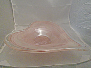 Art Glass Mid Century Light Pink Heart Shaped Bowl