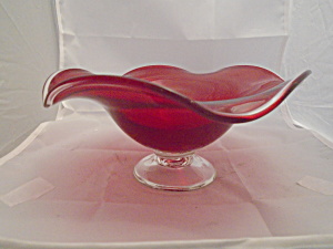 Art Glass Mid Century Red Ruffled Cased Bowl Beautiful