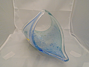 Murano Italy Art Glass Mid Century Lt Blue Basket Cased