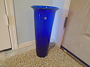 Blenko Cobalt 18.75 In. Art Glass Floor Vase Mint W/sticker