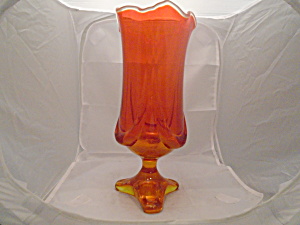 Art Glass Mid Century 14 In. Orange/red Footed Vase
