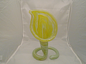 Art Glass Mid Century Yellow Cased Venus Fly Trap Vase