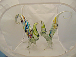 Murano Pair Of Birds 11 In. High Cased Gorgeous Rare Art Glass