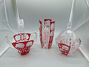 Made In Germany 4 Lead Crystal Items Vase, Cover Bowl, Basket