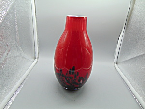 Art Glass Cased Hand Blown 10 In. Bud Vase Red/black