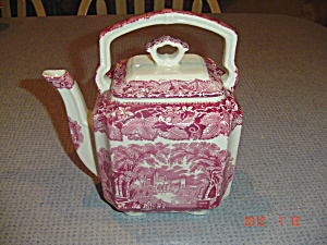 Masons Vista Pink Tea Pot W/top Handle And Handled Lid