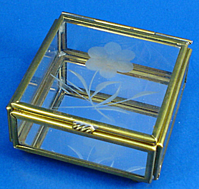 Miniature Glass Trinket Box, Flower Design