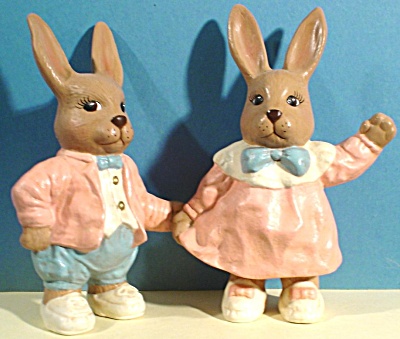 Ceramic Boy And Girl Bunny Rabbit Pair