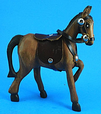 Carved Wood Horse With Leather Tack