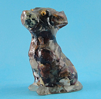 Shell Or Rock Bits In Clear Resin Sitting Dog Figure