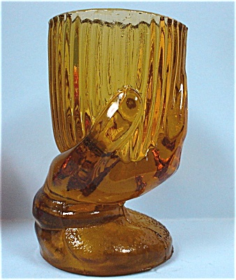 Amber Glass Hand Holding Dish Toothpick