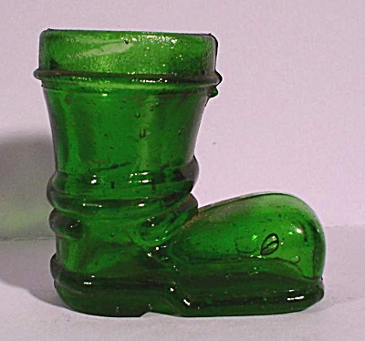 Miniature Green Glass Shoe Bottle