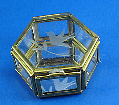 Miniature Glass And Brass Trinket Box