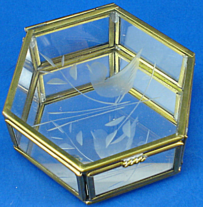 Miniature Glass Trinket Box, Bird Design