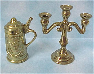 Brass Finish Pot Metal Candle Stick And Stein