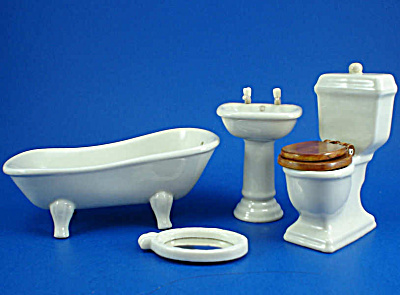 Dollhouse Miniature Porcelain Bathroom Set
